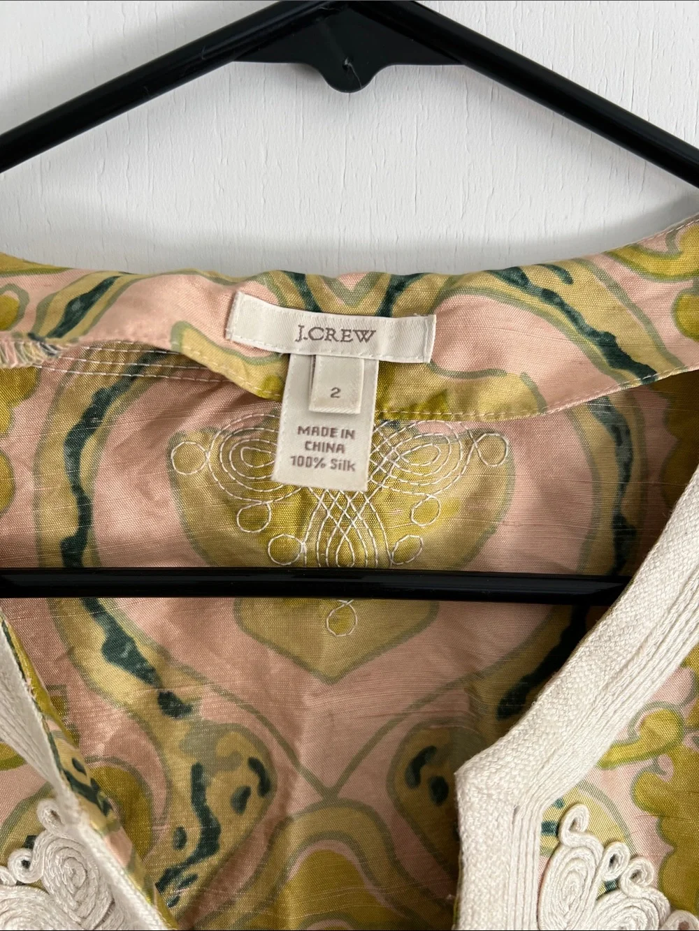 J crew silk tunic top embroidered detail size 2 bohemian